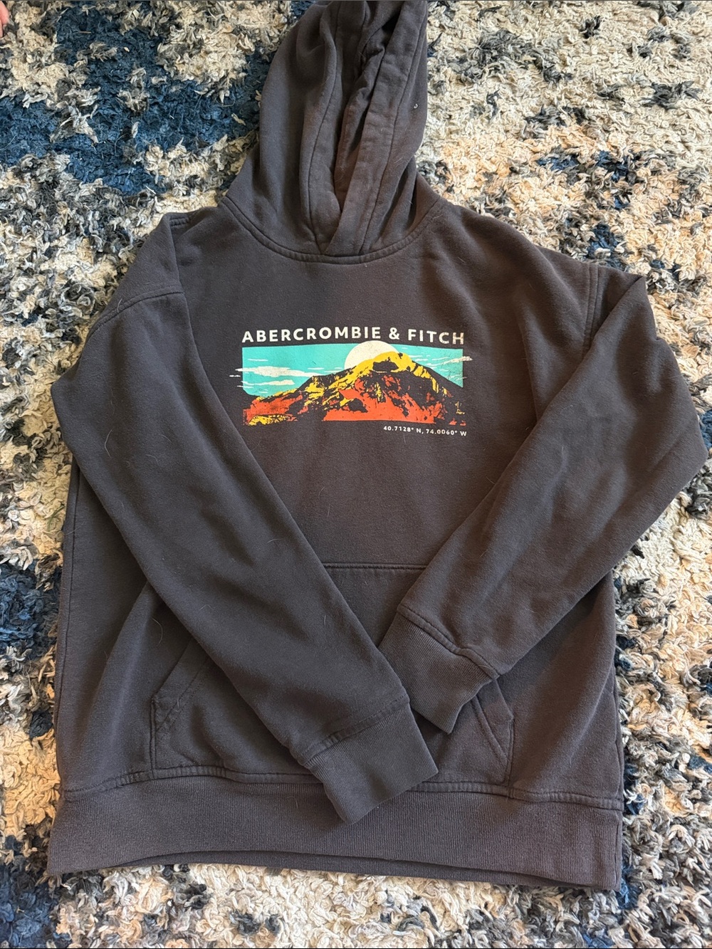 Abercrombie & Fitch Boy’s Black Graphic Hoodie - Mountain Print